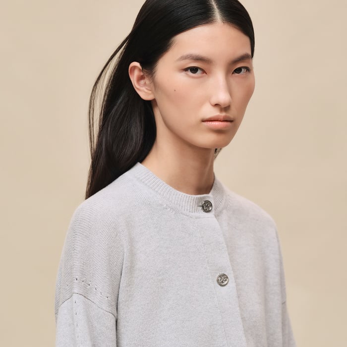 Gris Pervenche Cashmere Long-sleeve Cardigan