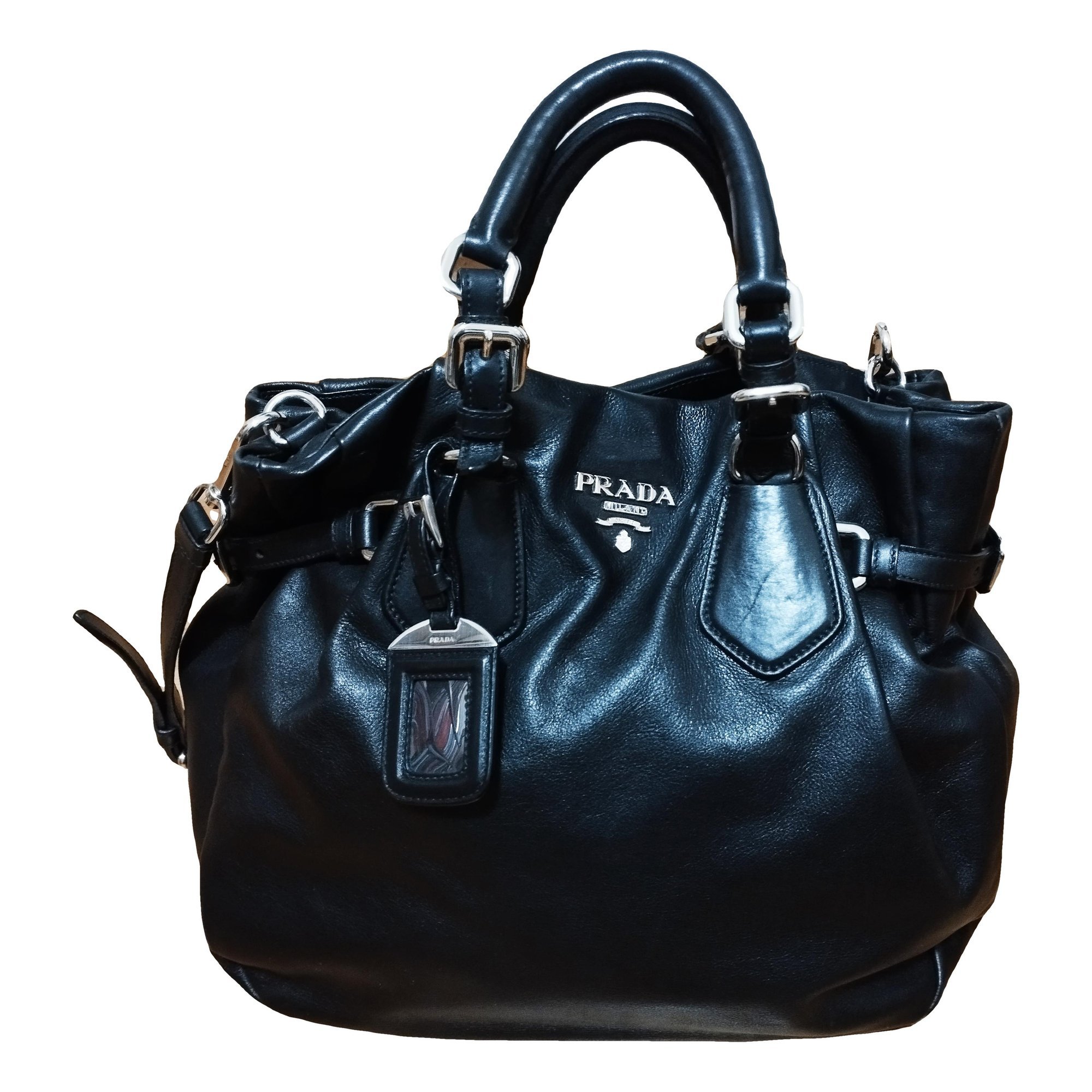 Buckle leather handbag