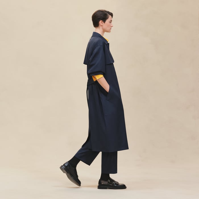 Bleu Encre Fluid Trench Coat