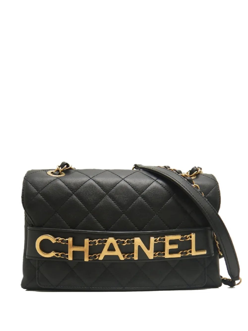 2019 Medium Quilted Lambskin Logo Enchained Flap crossbody bag