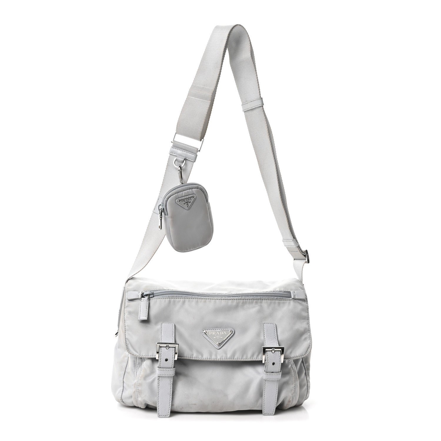 Prada Re-Nylon Vela Saffiano Pocket Double Buckle Messenger Shoulder Bag Fiordaliso