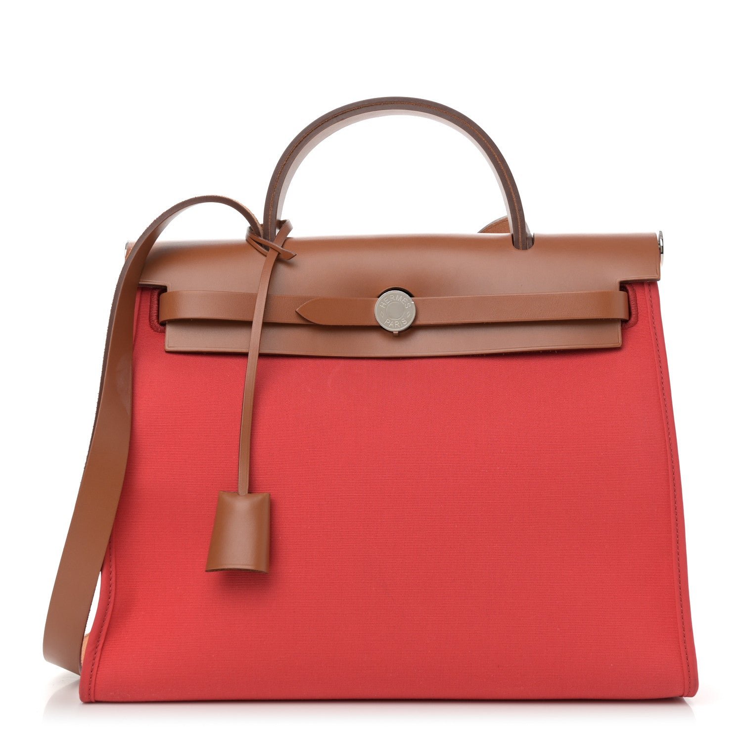 Hermes Vache Hunter Toile Herbag Zip 31 PM Rouge Tomate Natural