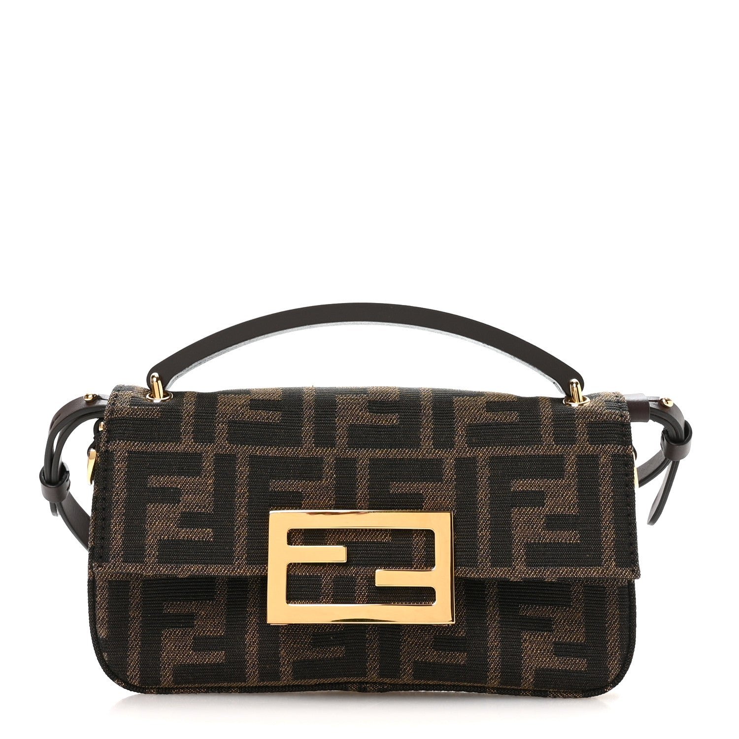 Fendi Fabric Jacquard FF 1974 Phone Baguette Tobacco Moro