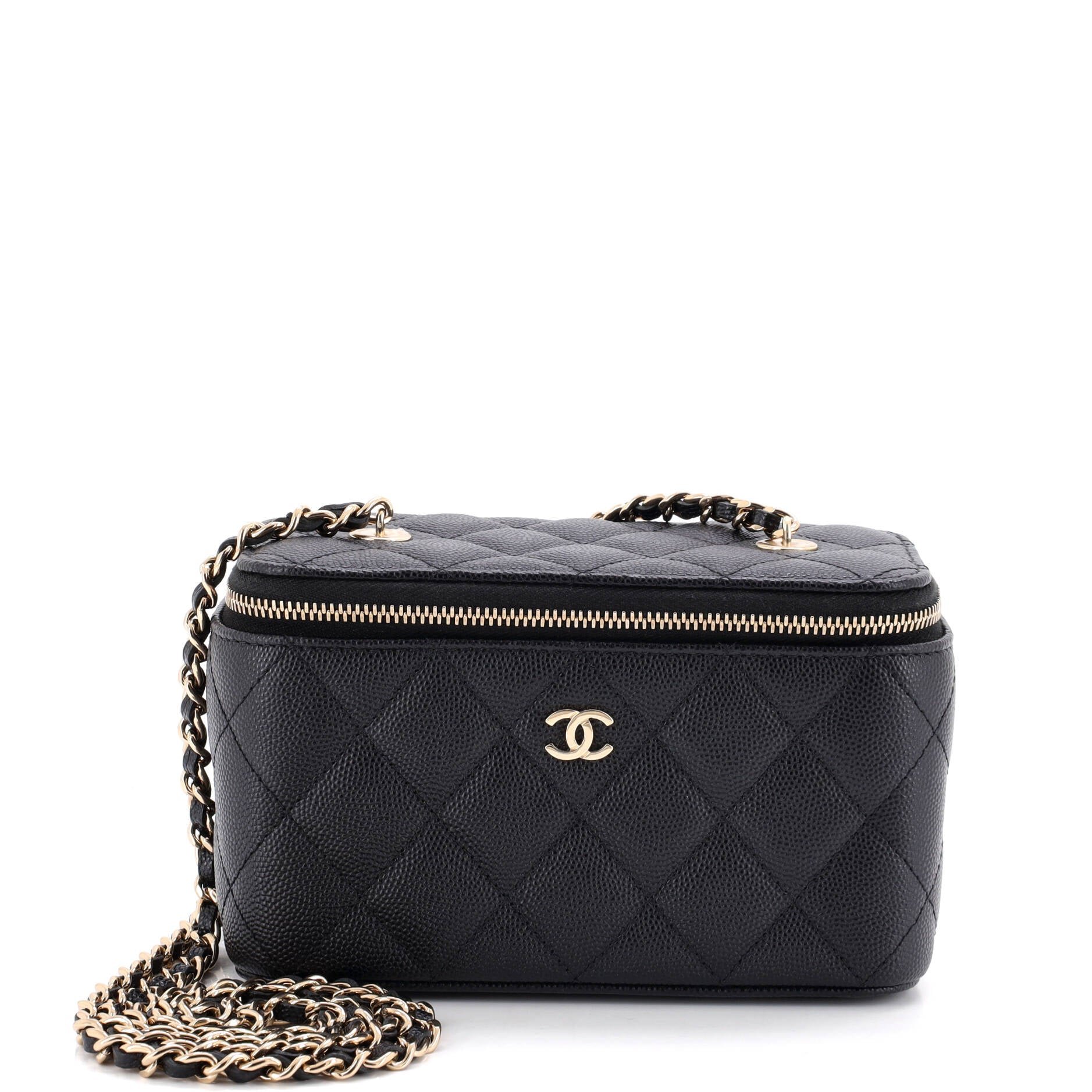 Classic Vanity Case with Chain Quilted Caviar Small