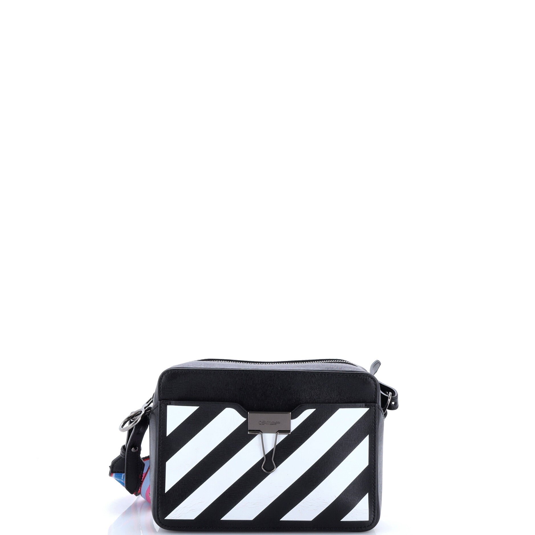 Binder Clip Camera Crossbody Bag Striped Leather Small