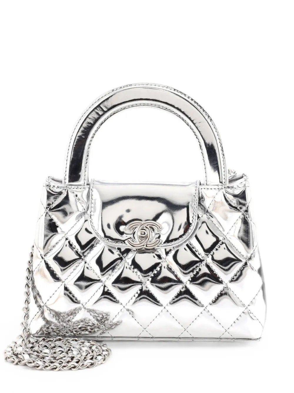 Kelly Top Handle Shopping Bag Quilted Metallic Lambskin Mini satchel