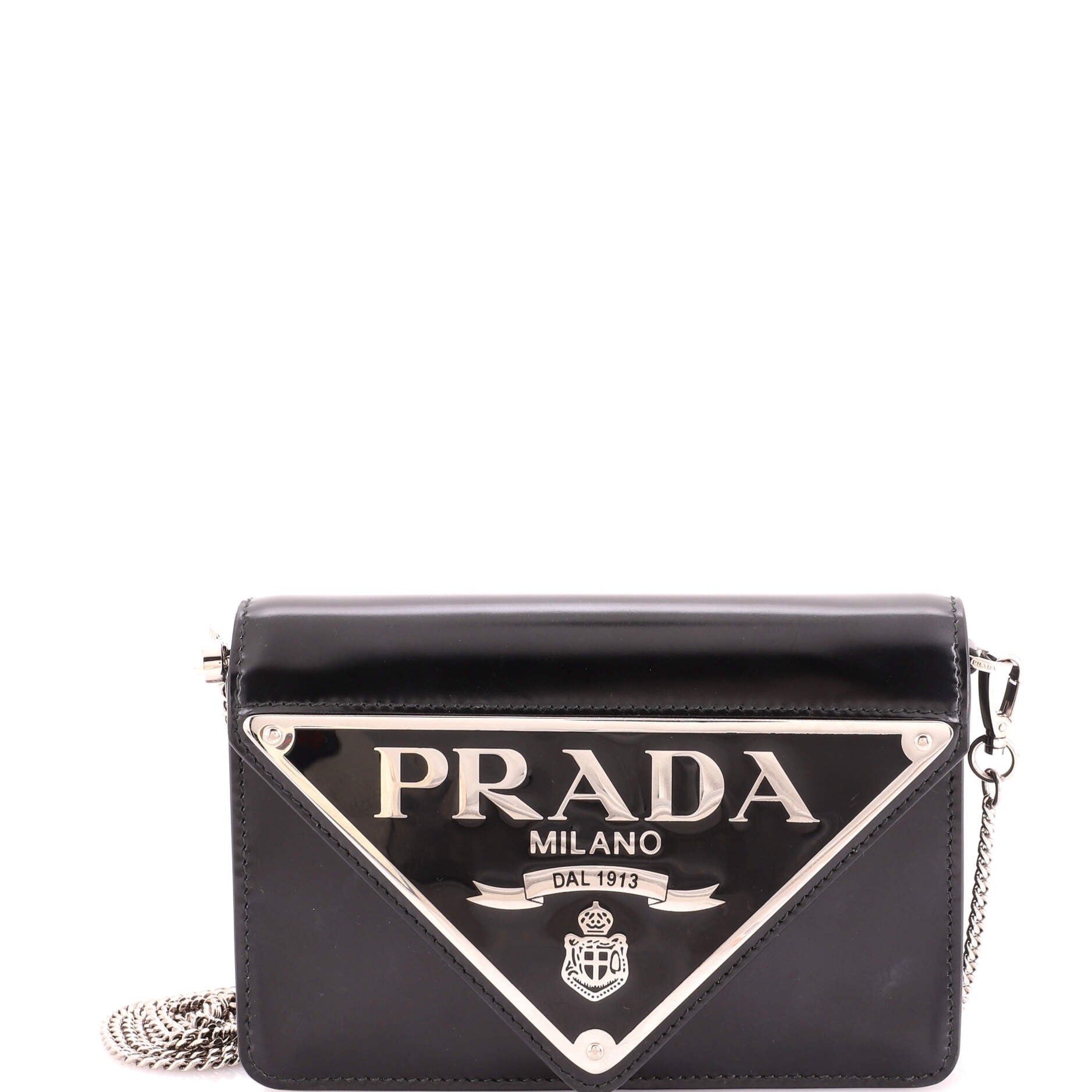 Maxi Triangle Logo Chain Flap Bag Brushed Leather Small