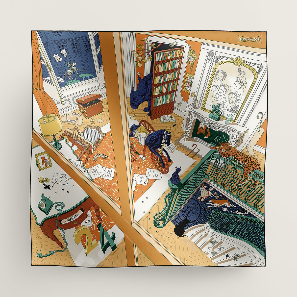 Hermès Mystere au 24 scarf 90 Camel/Vert/Blanc | BagUSeek