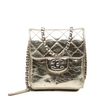Quilted Metallic Aged Calfskin Clams Wallet on Chain