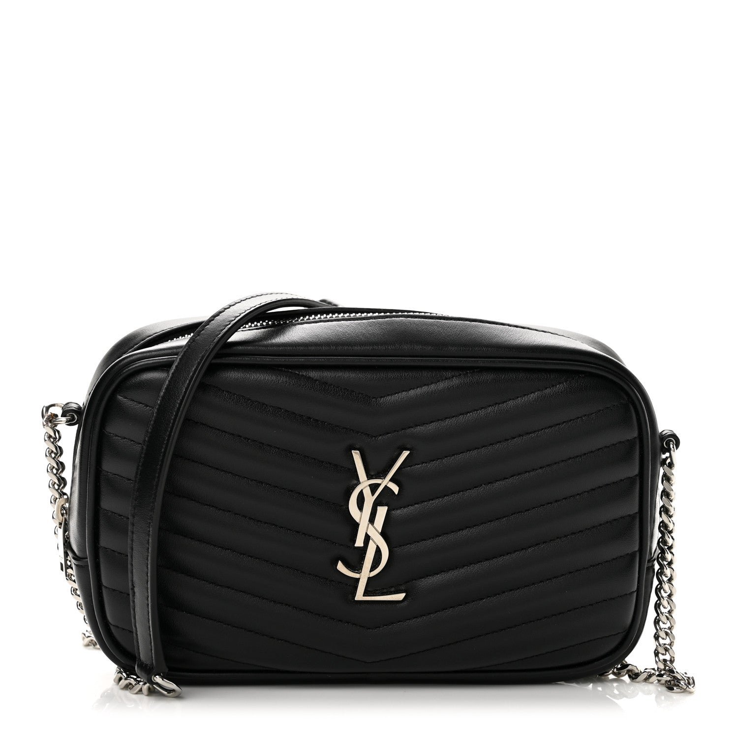 Saint Laurent Calfskin Matelasse Monogram Mini Lou Camera Bag Black