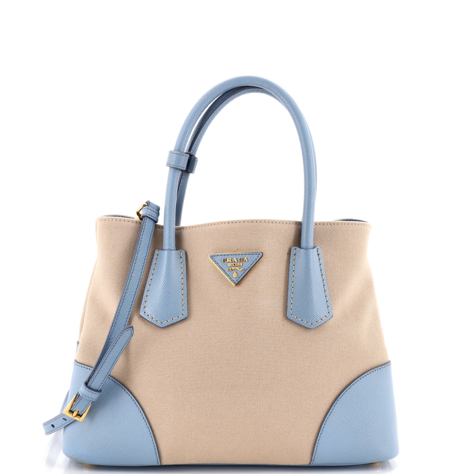 Cuir Double Tote Canvas and Saffiano Leather Small