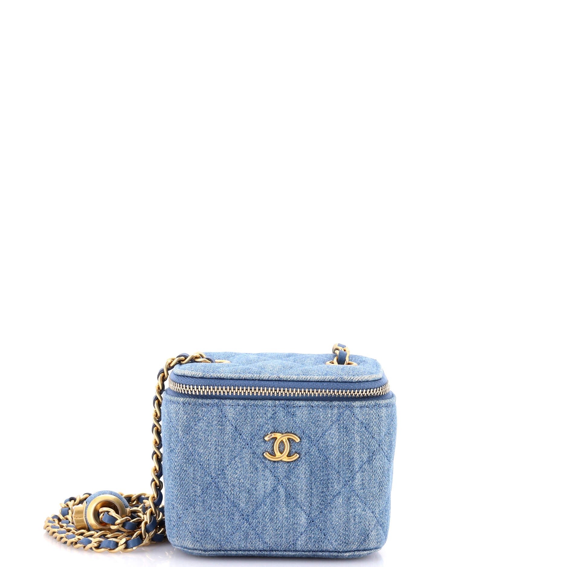 Pearl Crush Vanity Case with Chain Quilted Denim Mini