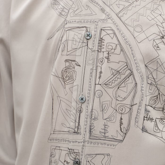 Gris "Broderie Cheval" Straight Cut Shirt With Louis Collar