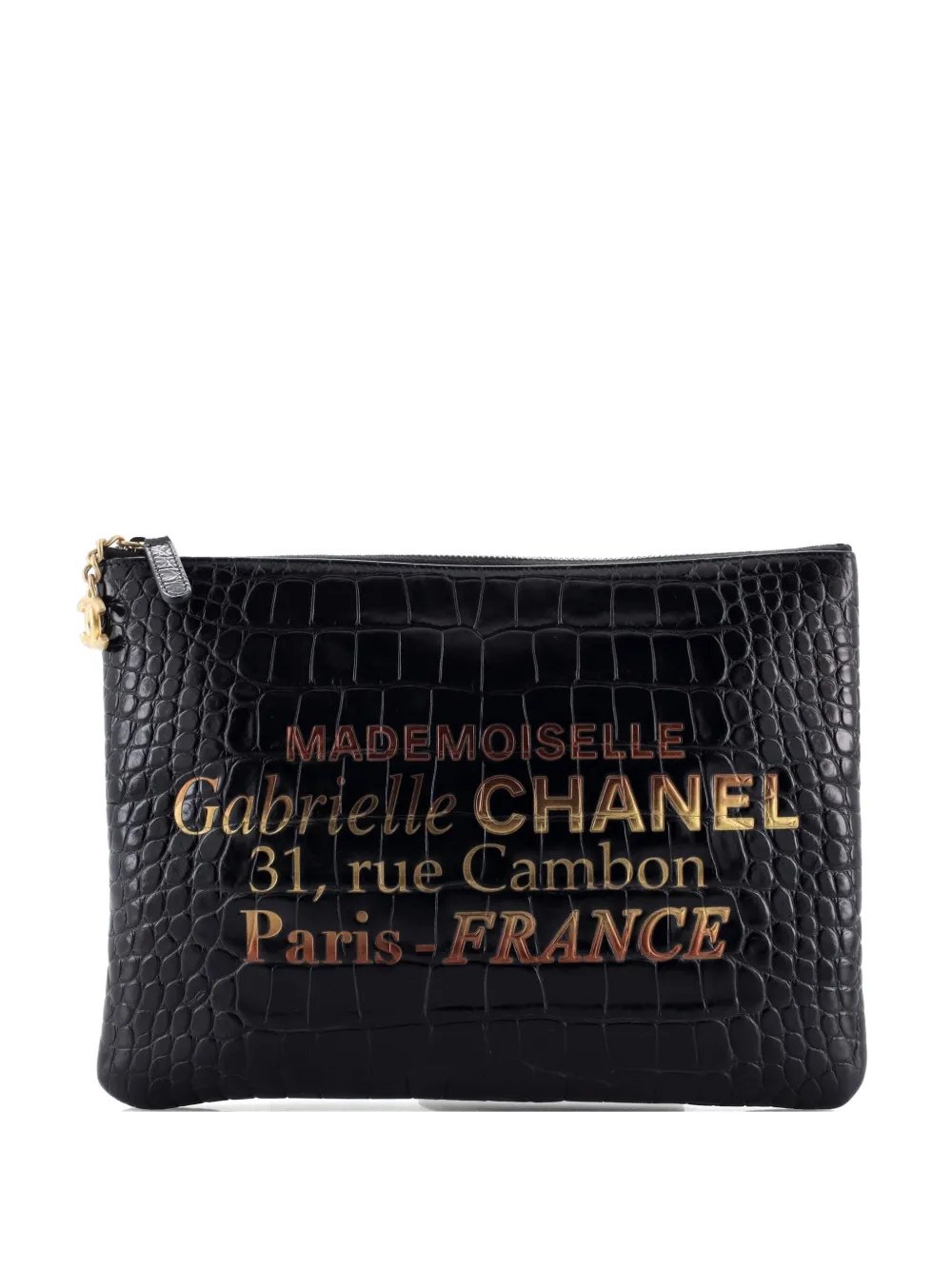 Signature O Case Pouch Printed Crocodile Embossed Calfskin Medium clutch bag