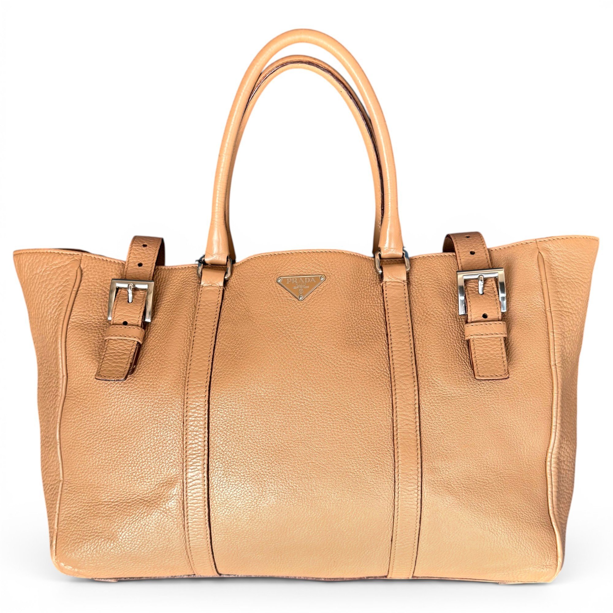 Buckle leather handbag