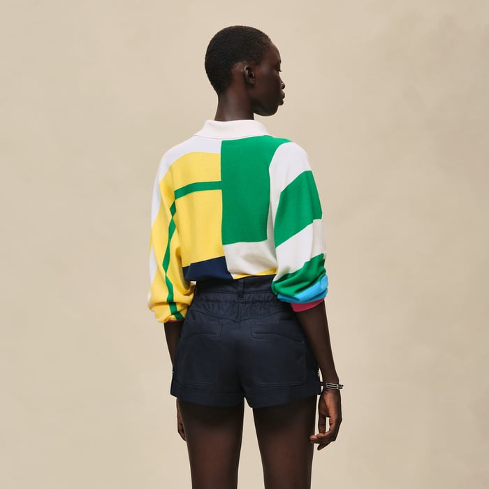 Bleu Noir Short En Twill De Coton