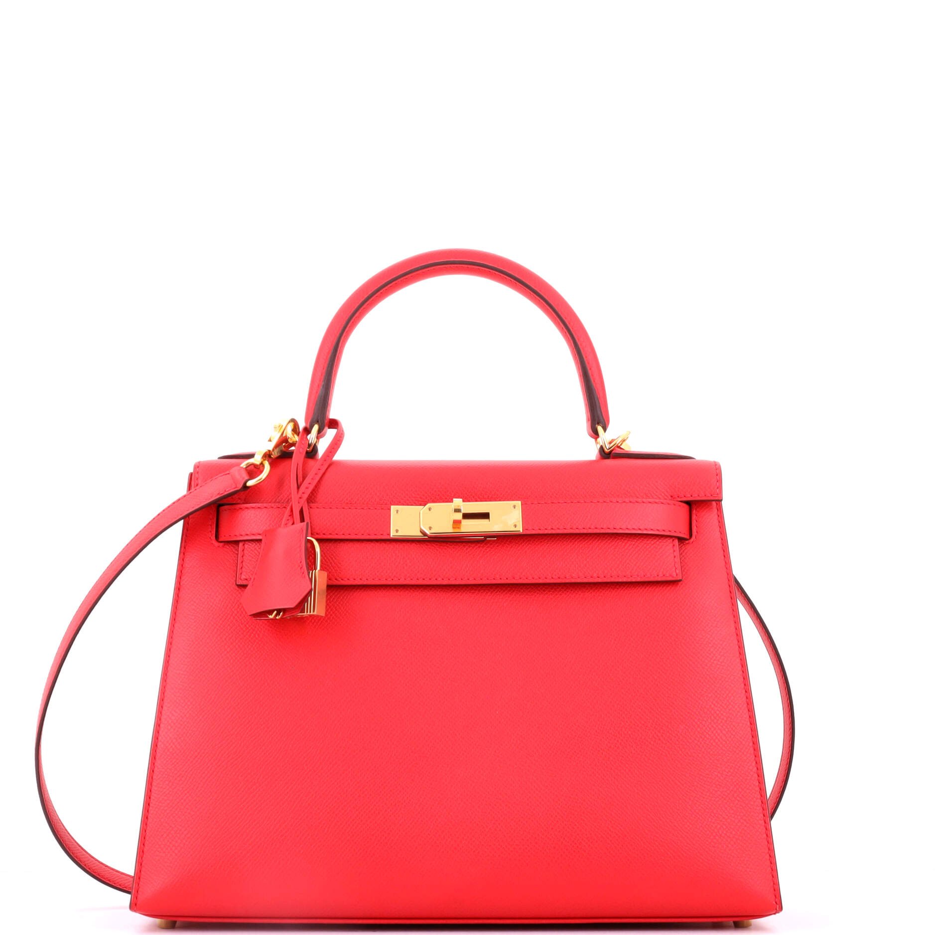 Kelly Handbag Geranium Epsom with Gold Hardware 28