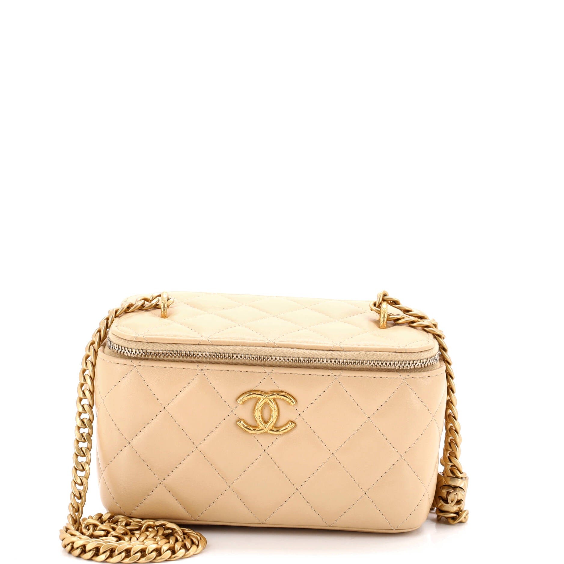 All Slide Long Vanity Case with Chain Quilted Lambskin Small