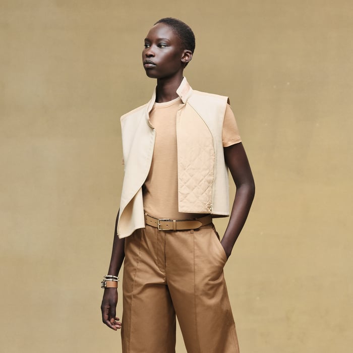 Blanc Marbre Mixed Materials Sleeveless Jacket