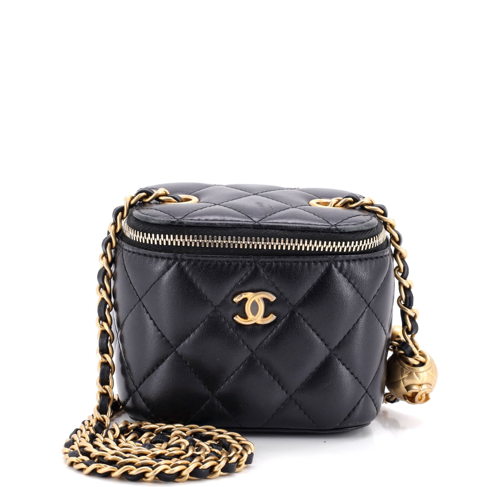 Pearl Crush Vanity Case with Chain Quilted Lambskin Mini