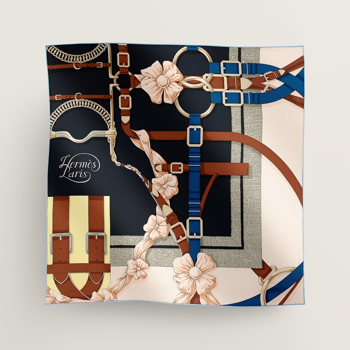 Hermès Grand Manege Detail scarf 70 Caban/Rose Poudre/Jaune | BagUSeek