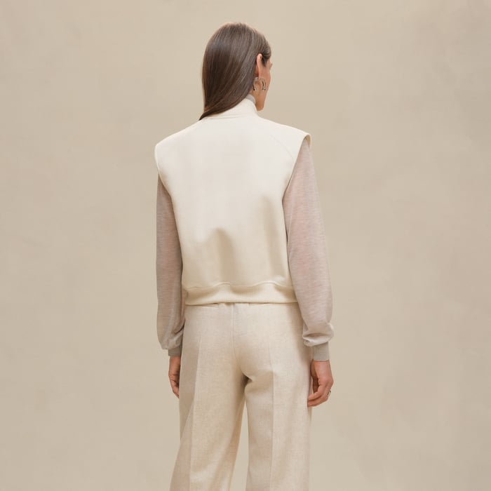 Blanc Naturel Sleeveless Short Bomber Jacket