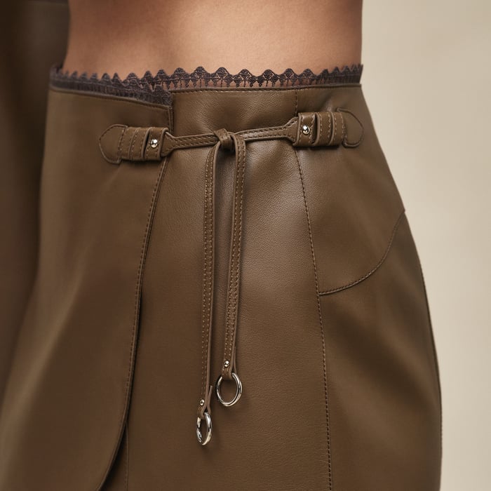 Marron Muschio Shiny Lambskin Wrap Skirt