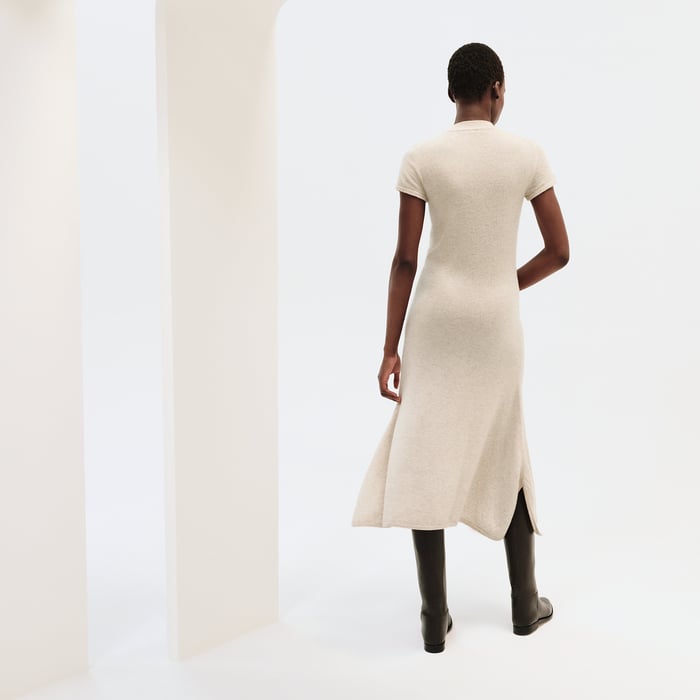 Beige Naturel Short-sleeve Long Cashmere Dress