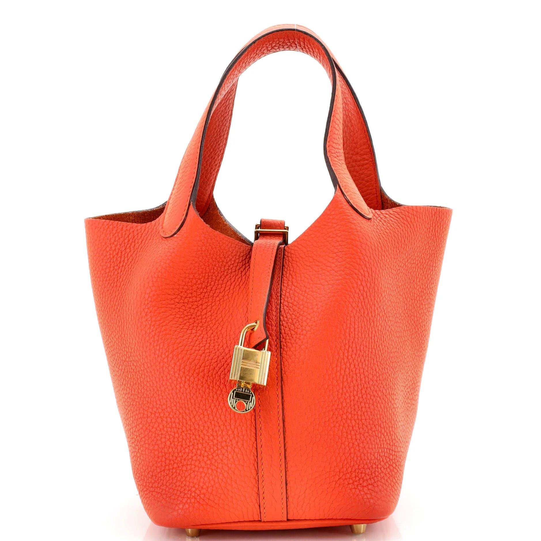 Hermes Picotin 18 Handbag Orange Clemence Leather 2020