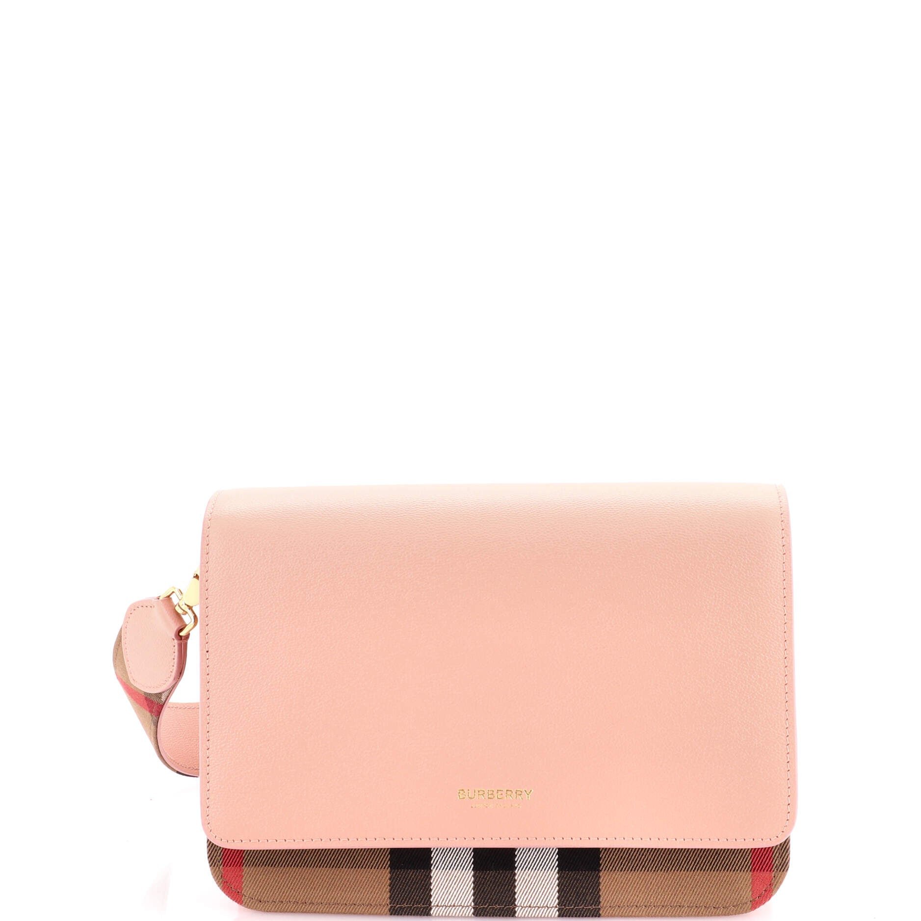 Burberry Mackford Shoulder Bag Leather and House Check Canvas Small