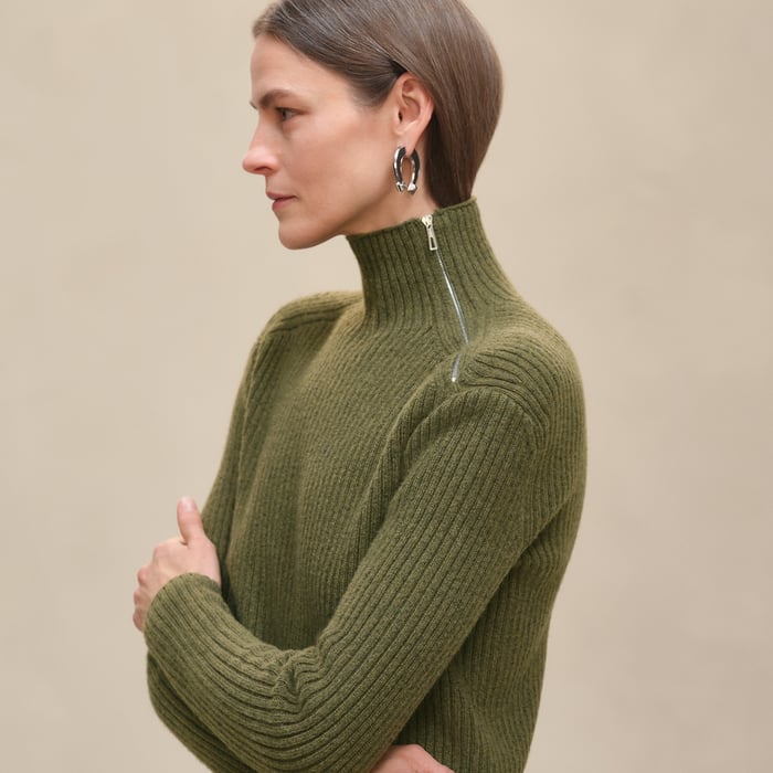 Kaki Long-sleeve Cropped Sweater