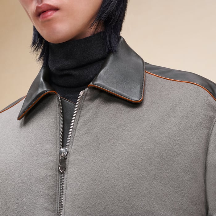 Tourbe Straight Cut Jacket With Leather Detail