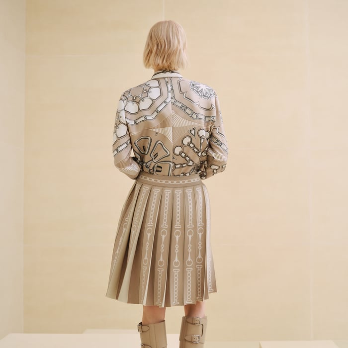 Beige Glaise "Effet Kaleidoscope" Pleated Skirt
