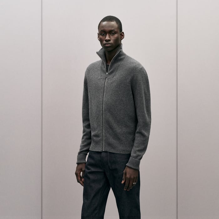 Anthracite "Maillon Chaine d'Ancre" Zipped Cashmere Jacket