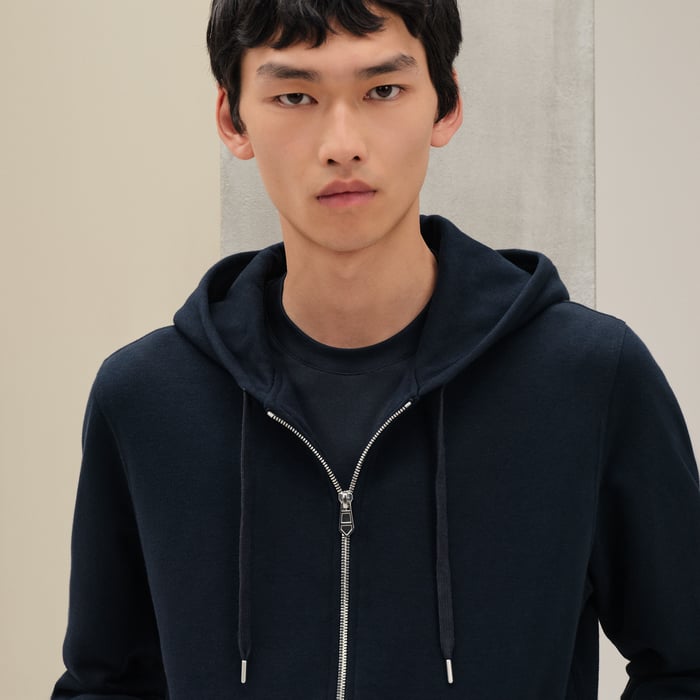 Marine "Ex-libris" Hooded Sweater With Silk Detail