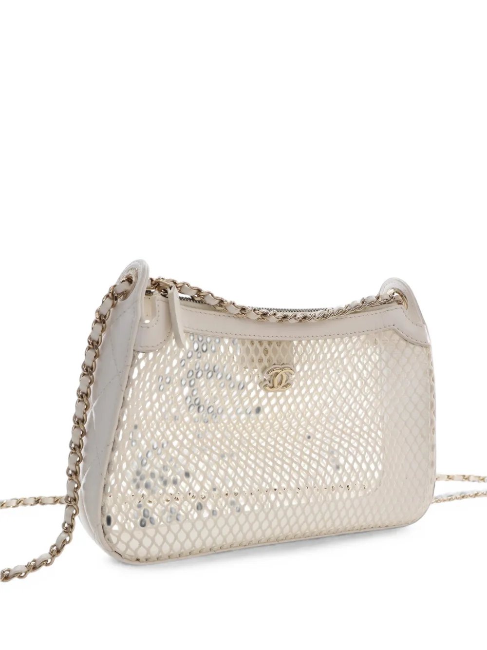 2021-2026 CC Mesh and Shiny Lambskin Clutch with Chain shoulder bag