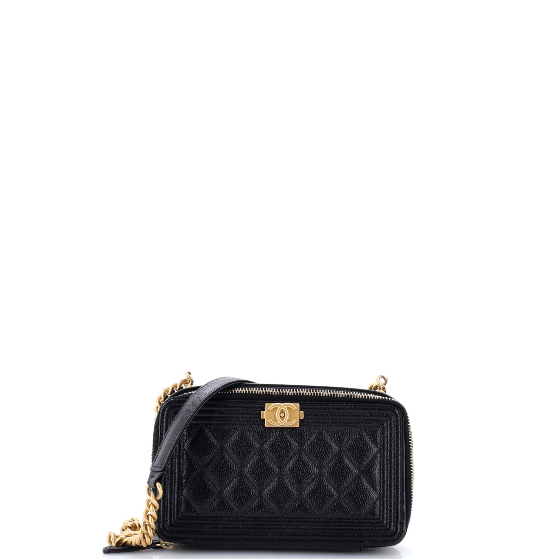 Boy Double Zip Clutch with Chain Quilted Caviar