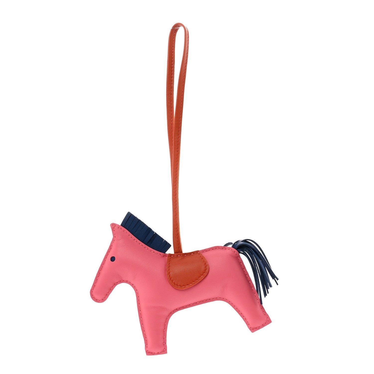 Hermes Milo Lambskin Grigri Rodeo Horse Bag Charm MM Rose Azalee Cornaline Bleu De Malte