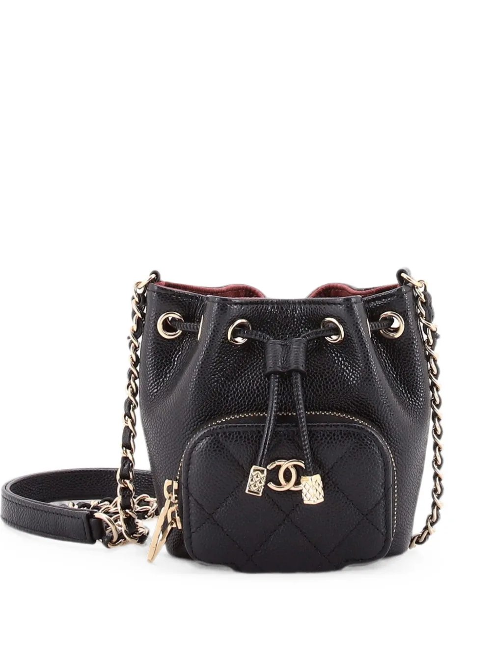 Business Affinity Drawstring Quilted Caviar Mini bucket bag
