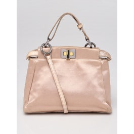 Fendi Fendi Beige Satin and Snakeskin Mini Peekaboo Satchel Bag - 8BN227