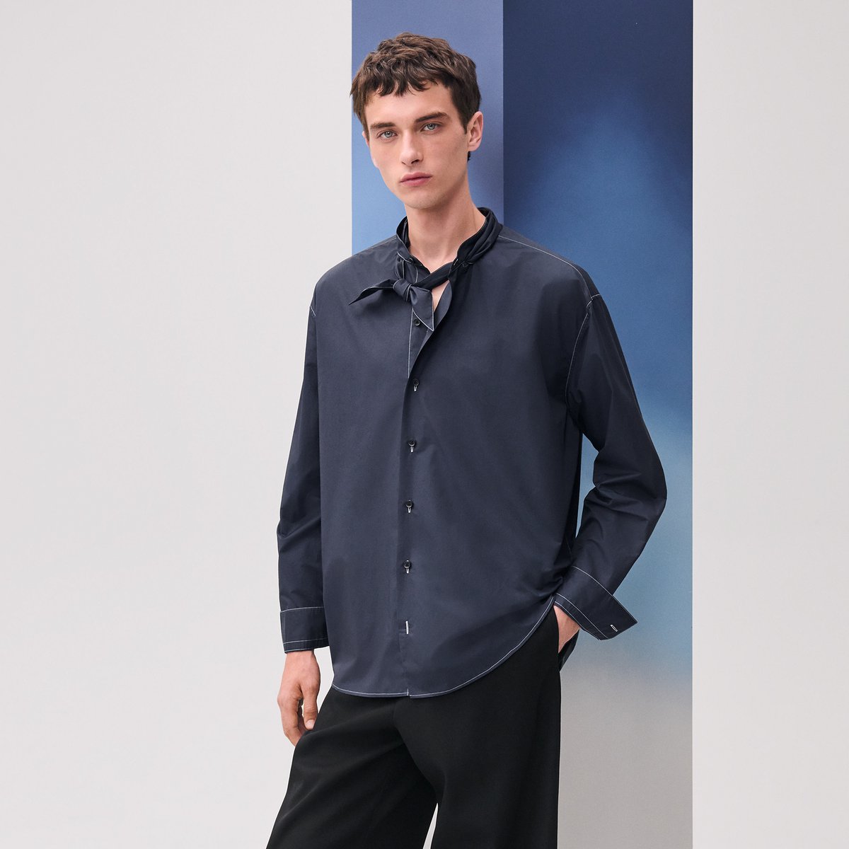 Marine Boxy Fit Shirt With Marius Collar