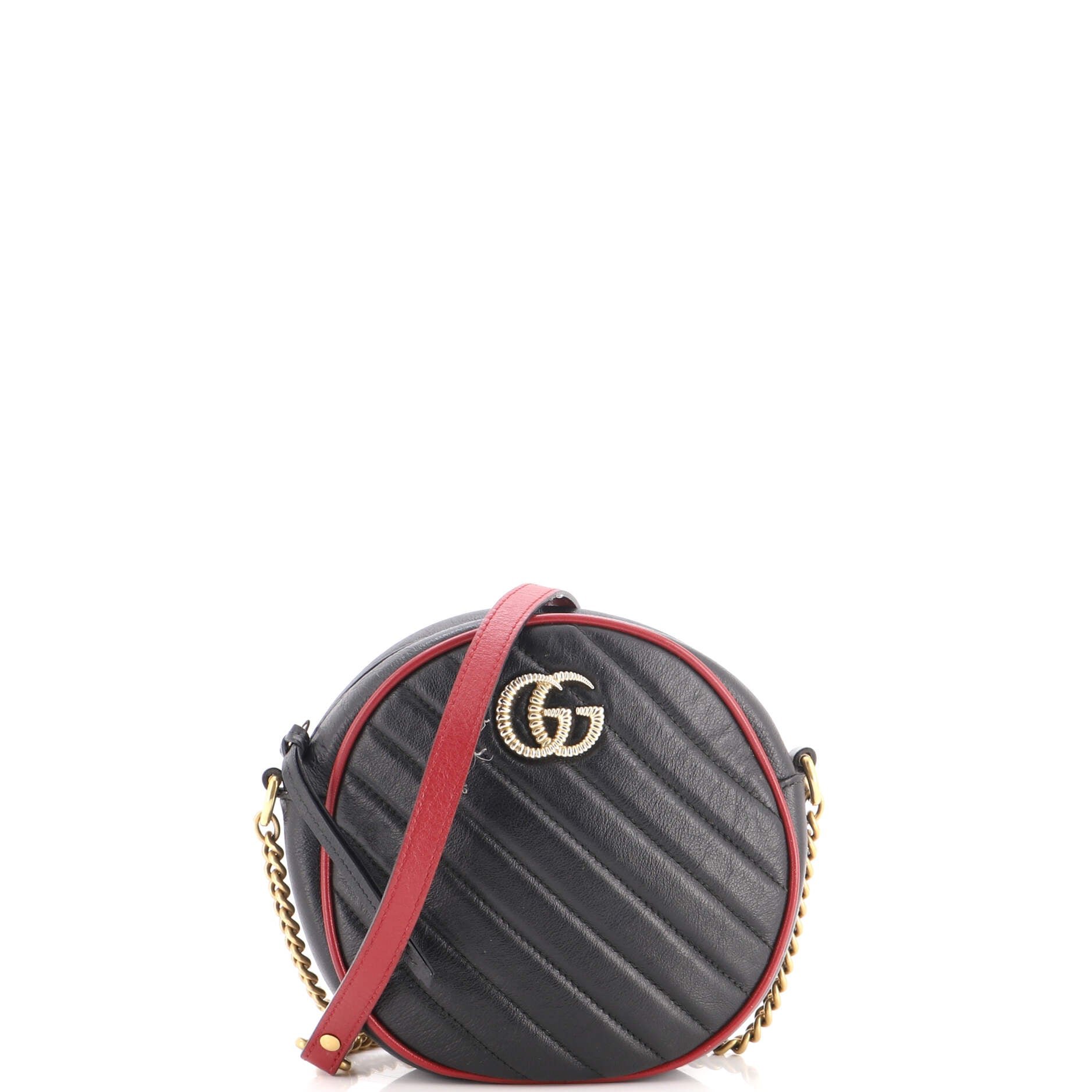 GG Marmont Round Shoulder Bag Diagonal Quilted Leather Mini