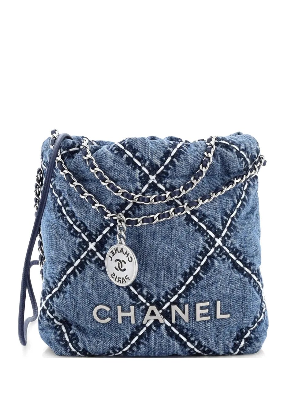 22 Chain Quilted Stitched Denim Mini hobo bag