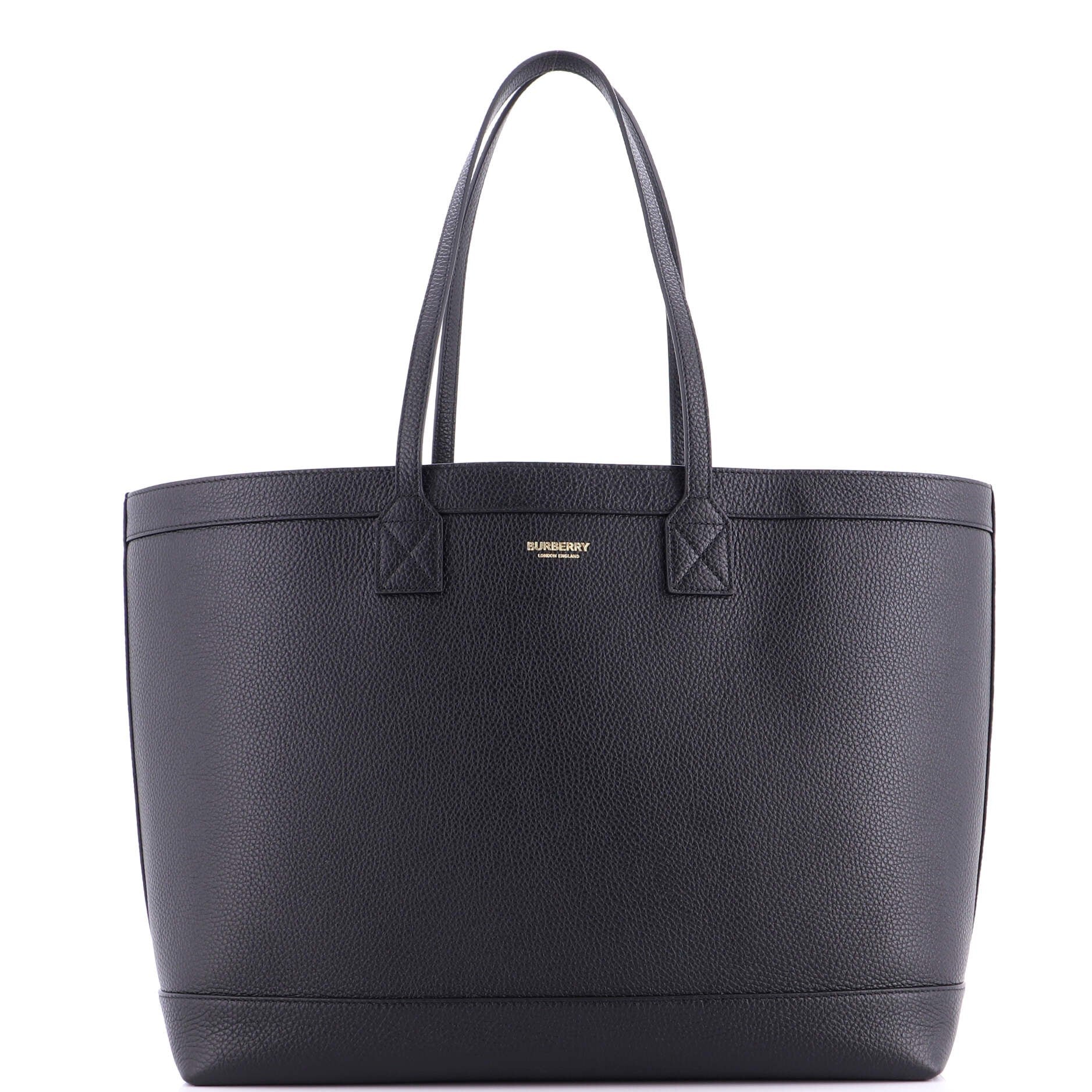 Burberry Shopping Tote Leather with Check Canvas Interior Medium