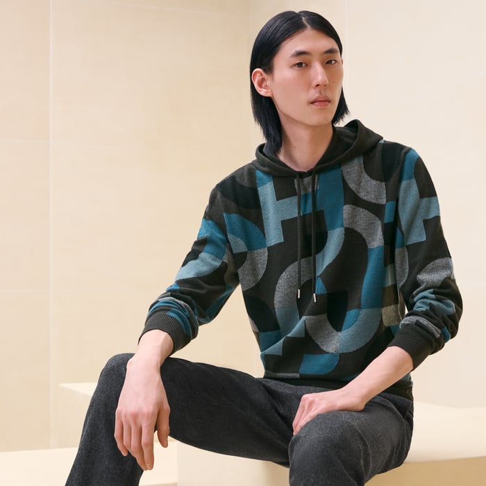 Cashmere "Maillon puzzle" hooded sweater