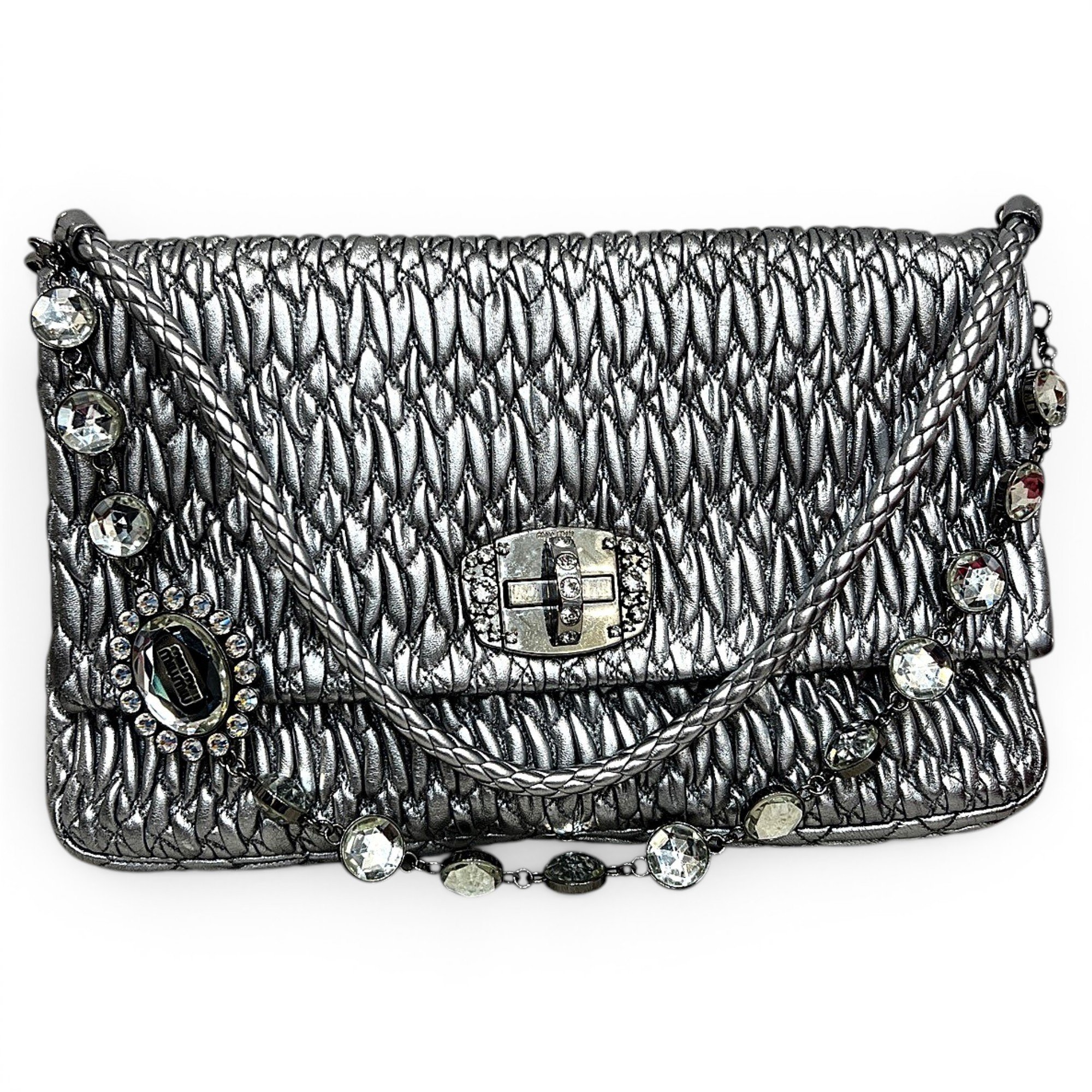 Miu Crystal leather handbag