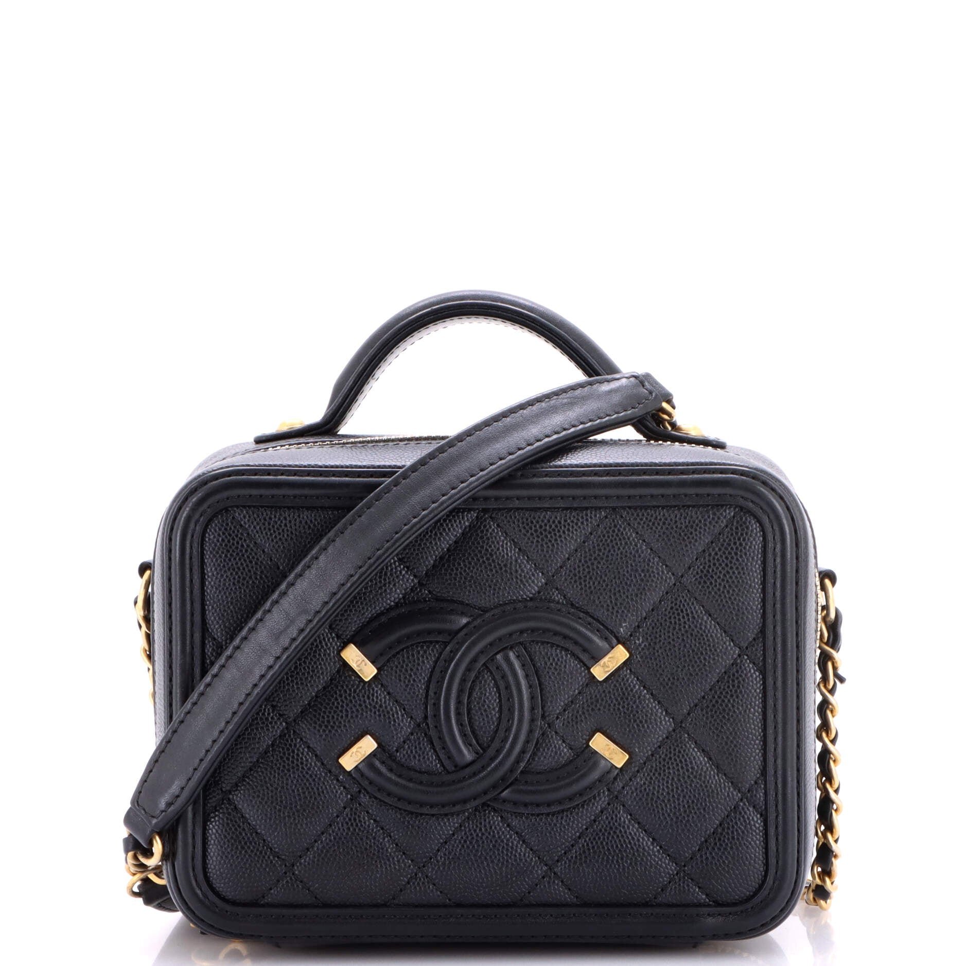 Filigree Vanity Case Quilted Caviar Small