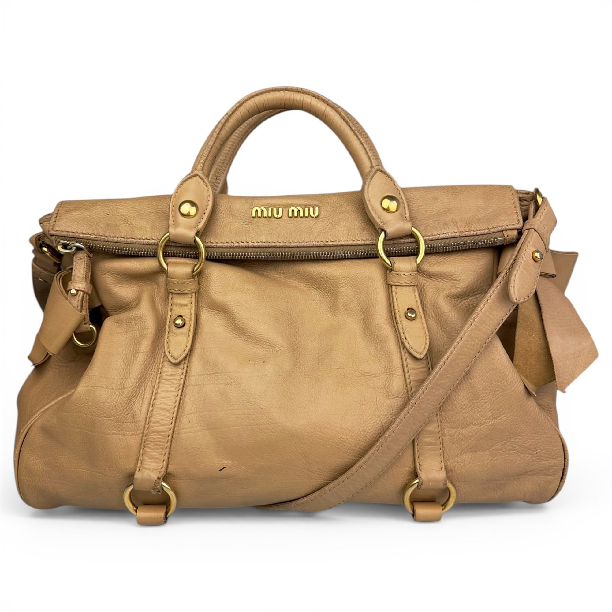 Bow bag leather handbag