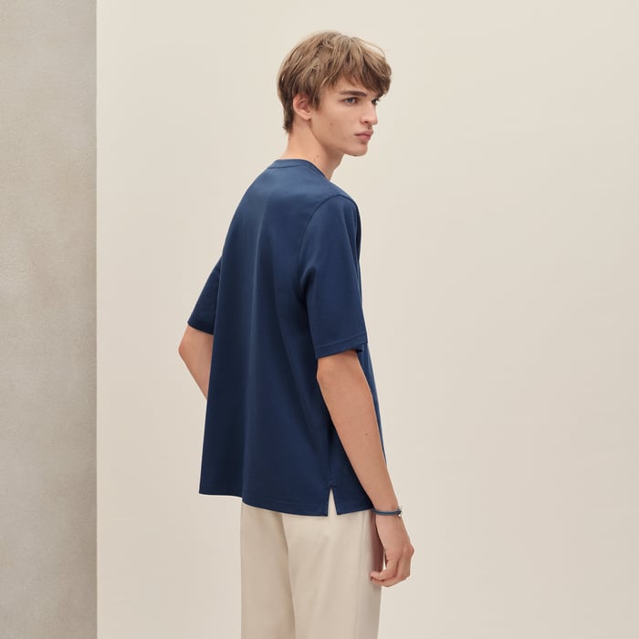 Indigo "H'Cheval" T-shirt With Leather Detail