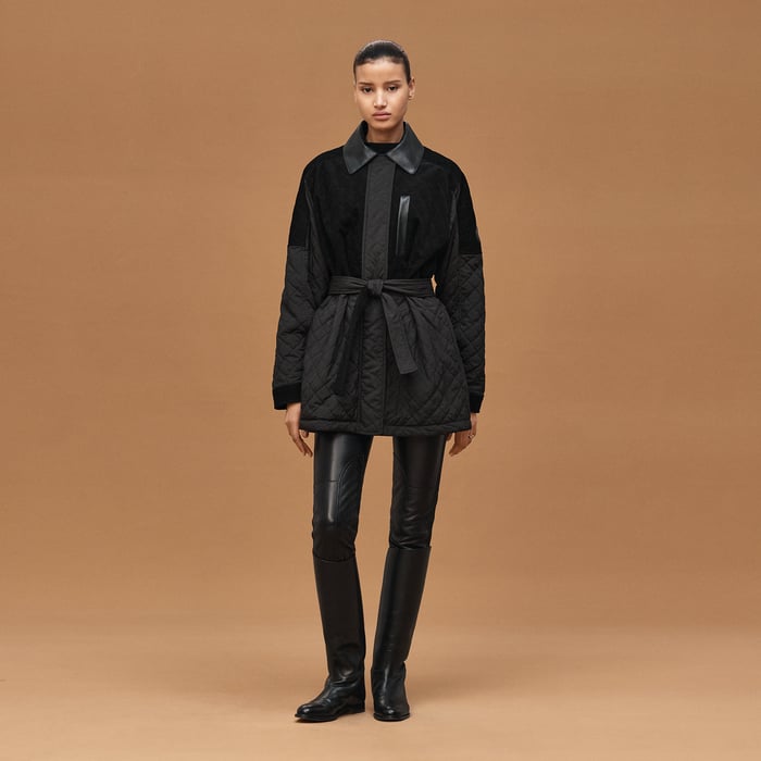 Noir Mixed Leather Coat
